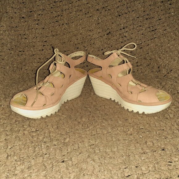 FLY LONDON-YEXA-Blush/Light Pink-Lace-Up Wedge Sandals-Sz 36-Excellent - Picture 4 of 8